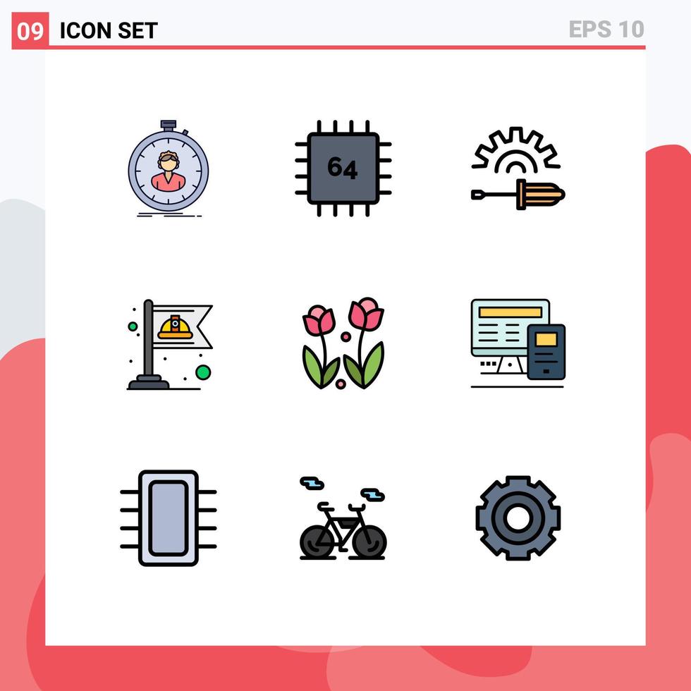 Group of 9 Filledline Flat Colors Signs and Symbols for labour flag gadget communist screw Editable Vector Design Elements