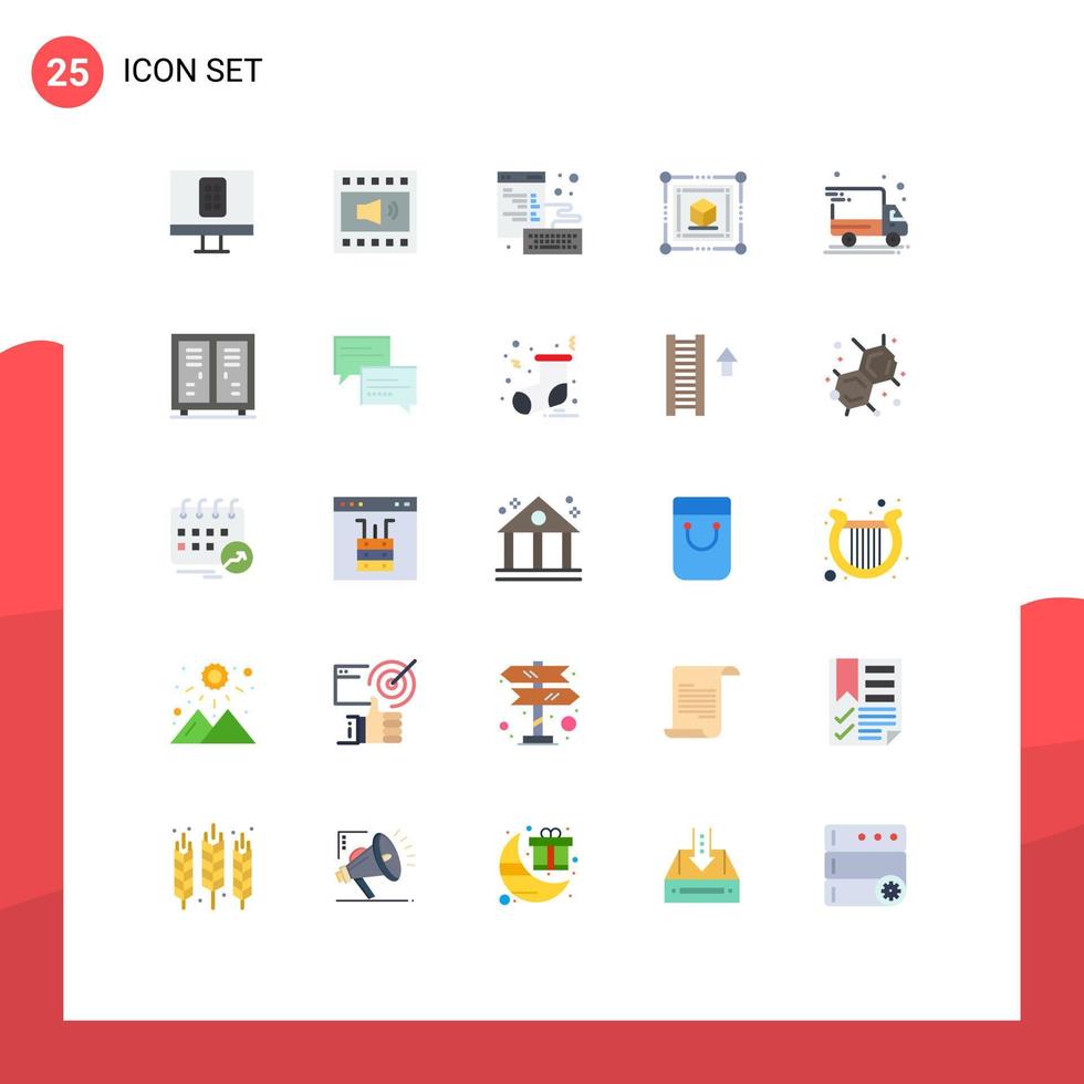 User Interface Pack of 25 Basic Flat Colors of package delivery delivery truck browser web box Editable Vector Design Elements