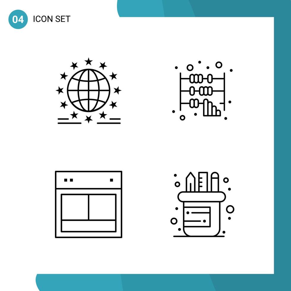 Vector Pack of 4 Outline Symbols Line Style Icon Set on White Background for Web and Mobile