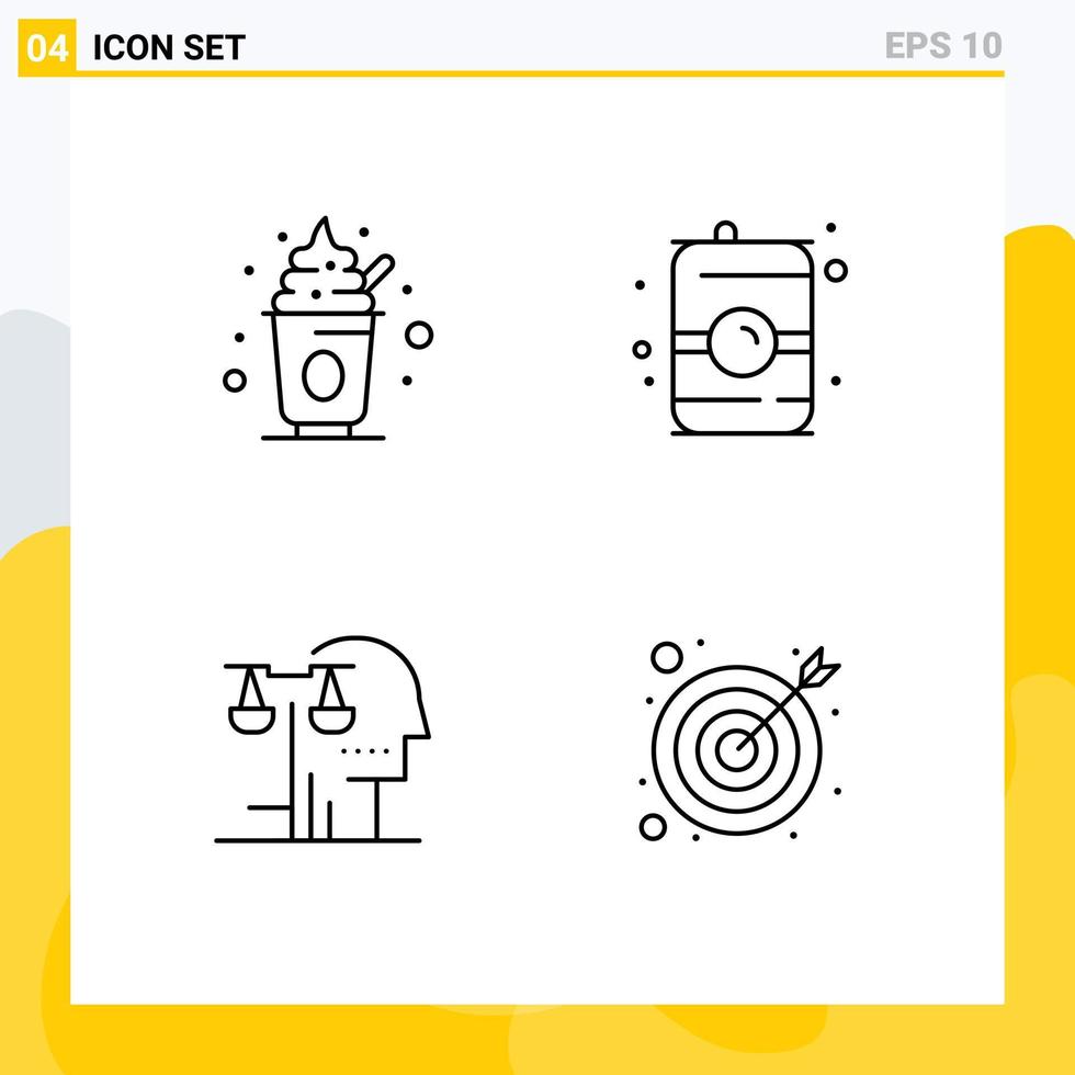 Pack of 4 creative Filledline Flat Colors of food court sweets can judgment Editable Vector Design Elements