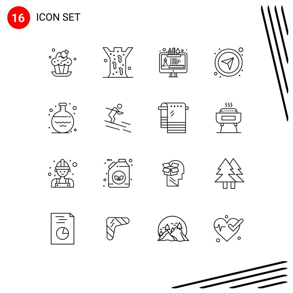 Set of 16 Vector Outlines on Grid for glass navigational design gps compass Editable Vector Design Elements