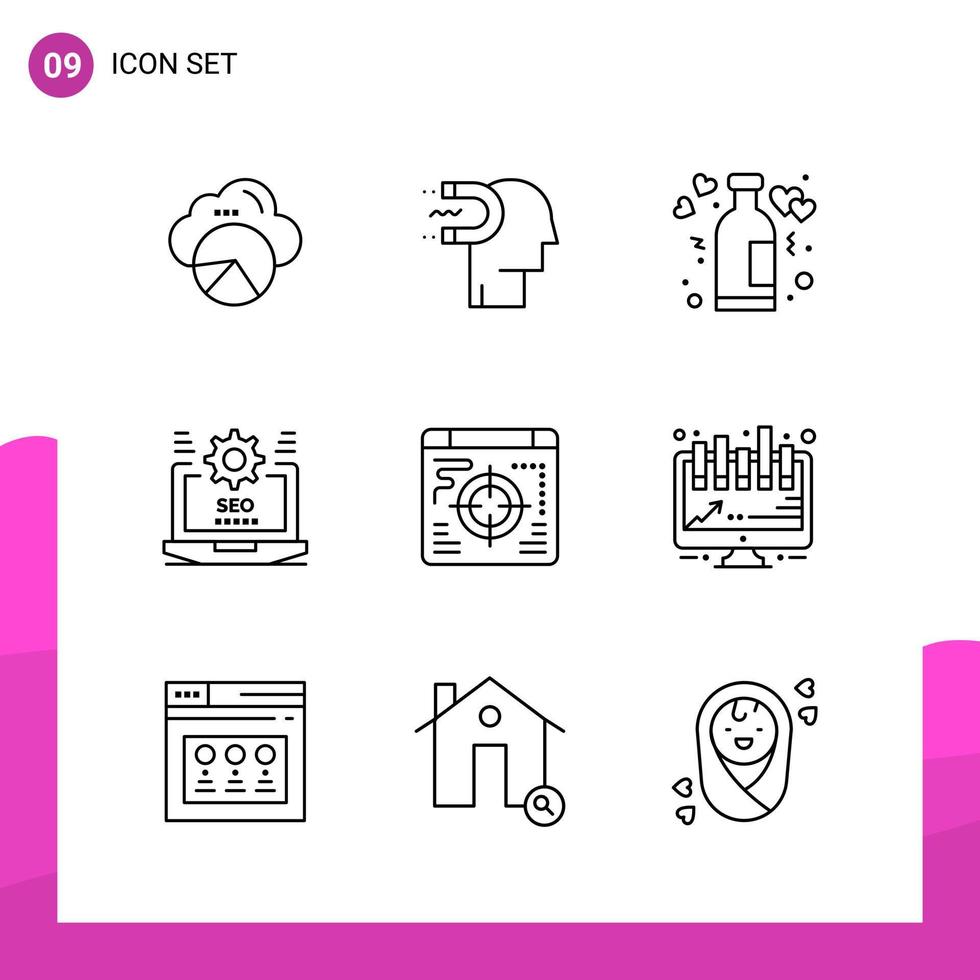 Outline Icon set Pack of 9 Line Icons isolated on White Background for responsive Website Design Print and Mobile Applications vector