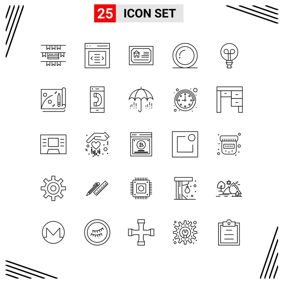 25 iconos estilo de línea cuadrícula basada en símbolos de contorno creativo para el diseño de sitios web signos de icono de línea simple aislados en fondo blanco conjunto de 25 iconos vector