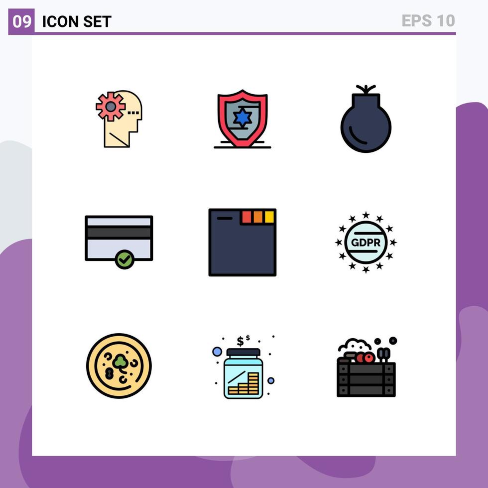 9 Universal Filledline Flat Colors Set for Web and Mobile Applications gdpr tabs medal browser money Editable Vector Design Elements