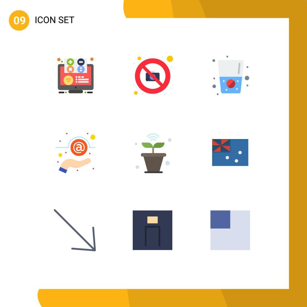 Pack of 9 creative Flat Colors of internet hand no message drink Editable Vector Design Elements