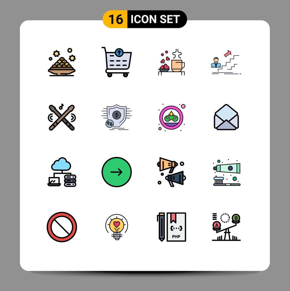 Universal Icon Symbols Group of 16 Modern Flat Color Filled Lines of leader success tea promotion loving Editable Creative Vector Design Elements