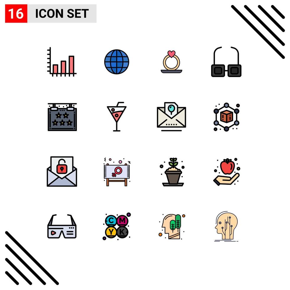 grupo de símbolos de iconos universales de 16 líneas llenas de colores planos modernos de anillo de hotel estrella cinco elementos de diseño de vectores creativos editables de lectura