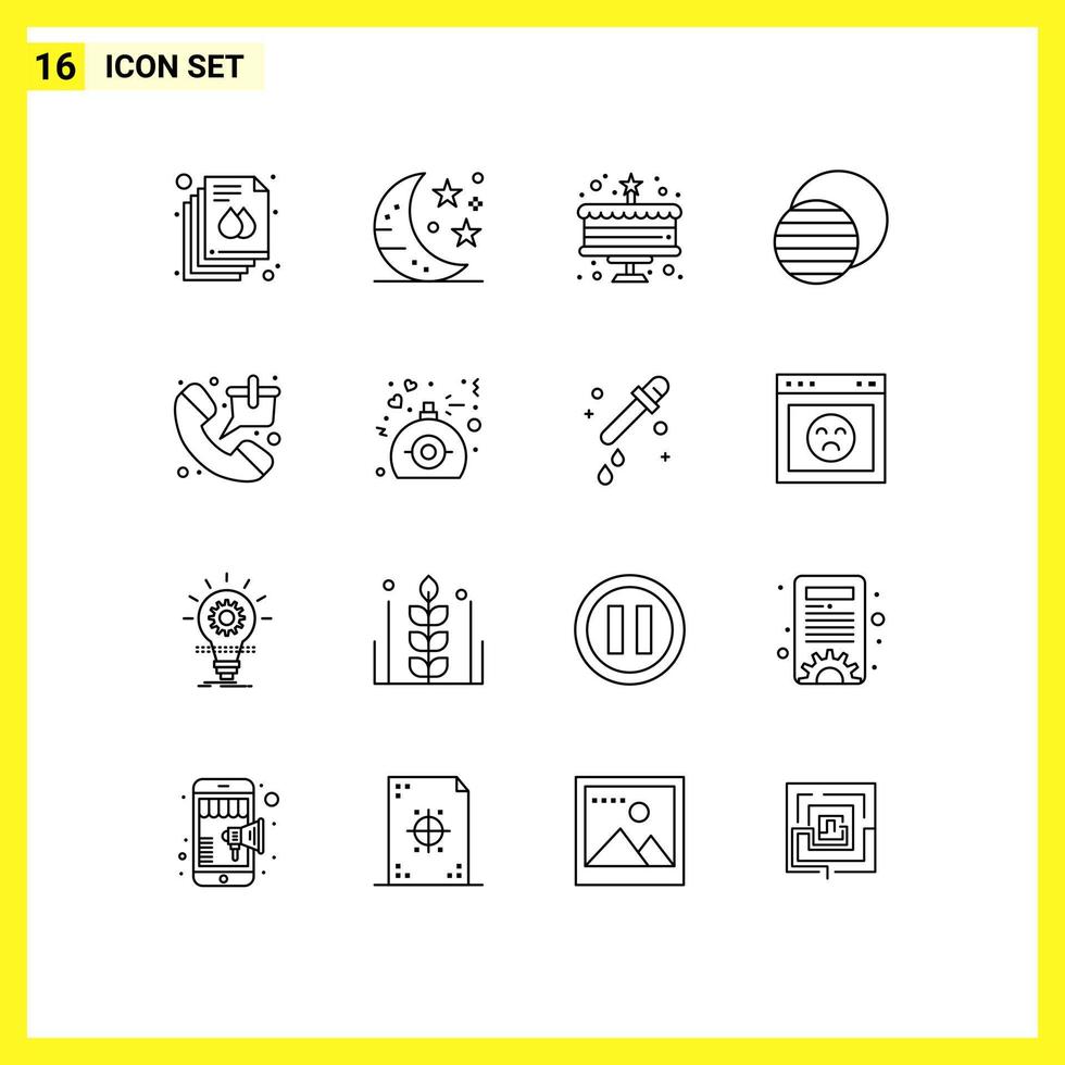 Set of 16 Vector Outlines on Grid for phone bag cake sun science Editable Vector Design Elements