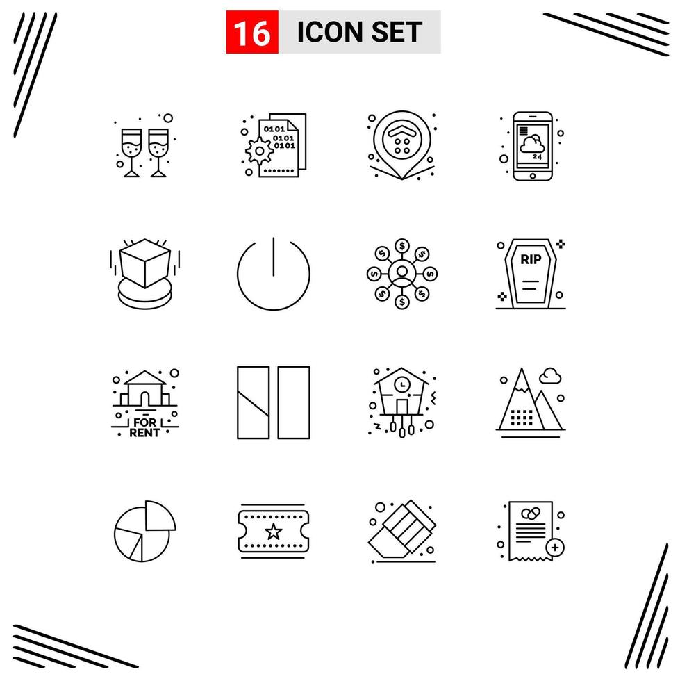 Group of 16 Outlines Signs and Symbols for box service location report forecast Editable Vector Design Elements