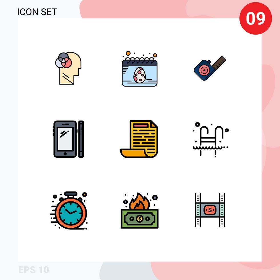 Set of 9 Commercial Filledline Flat Colors pack for file huawei measure mobile phone Editable Vector Design Elements