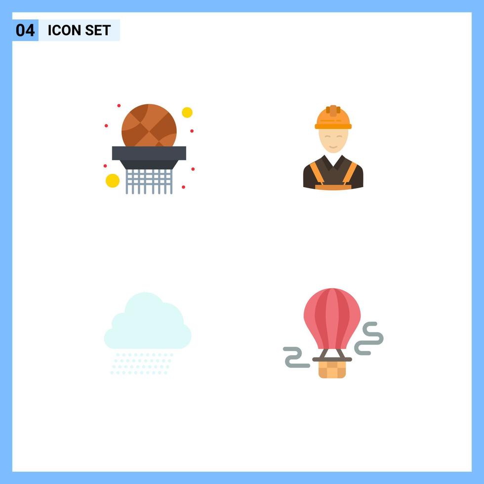 User Interface Pack of 4 Basic Flat Icons of basket ball cloud worker construction spring Editable Vector Design Elements