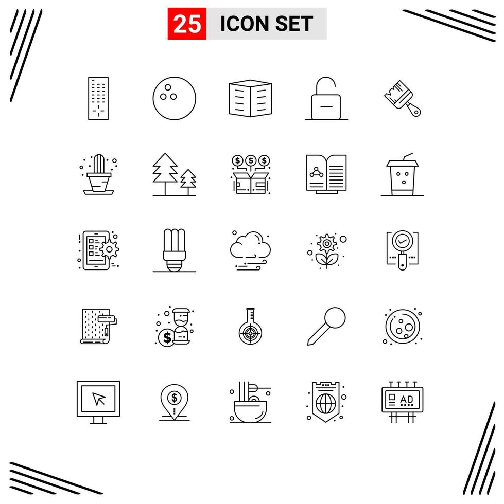 paquete de iconos de vector de stock de 25 signos y símbolos de línea para la sociedad de vivienda de cepillo de construcción desbloquear elementos de diseño de vector editables de seguridad