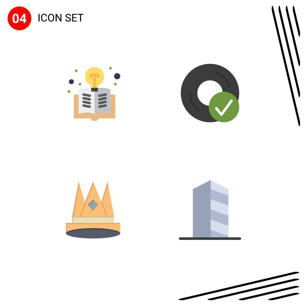 conjunto moderno de 4 iconos planos pictograma de dispositivos de bombilla de corona de libro imperio elementos de diseño vectorial editables vector