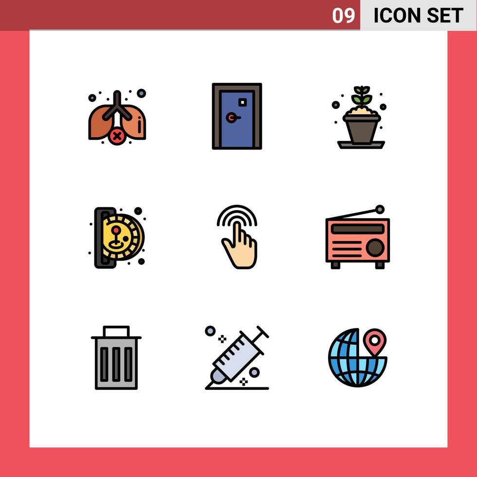 9 Thematic Vector Filledline Flat Colors and Editable Symbols of gestures play plant game insert coin Editable Vector Design Elements