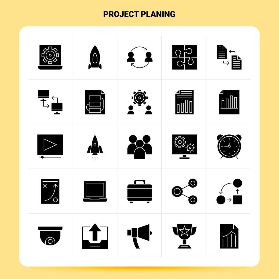 Solid 25 Project Planing Icon set Vector Glyph Style Design Black Icons Set Web and Mobile Business ideas design Vector Illustration