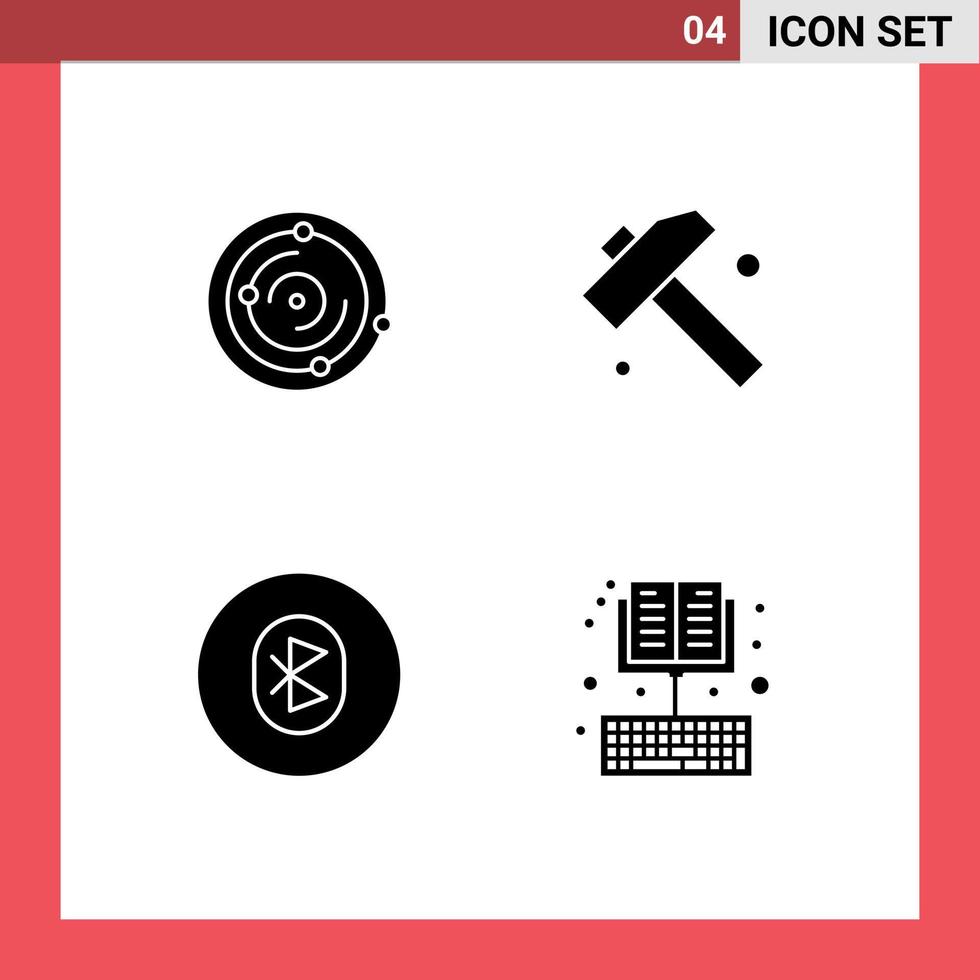 User Interface Pack of 4 Basic Solid Glyphs of spase multimedia health tool wireless Editable Vector Design Elements