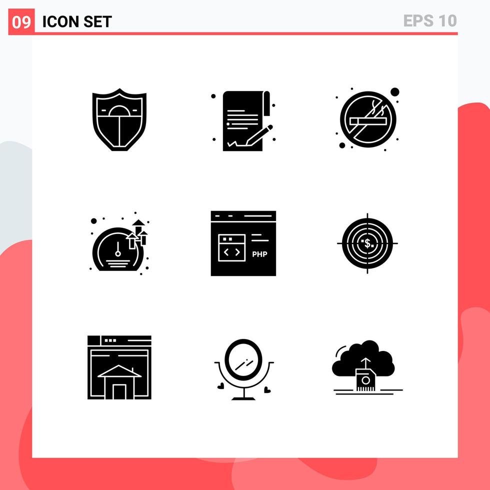 Stock Vector Icon Pack of 9 Line Signs and Symbols for development coding no smoking code speed Editable Vector Design Elements