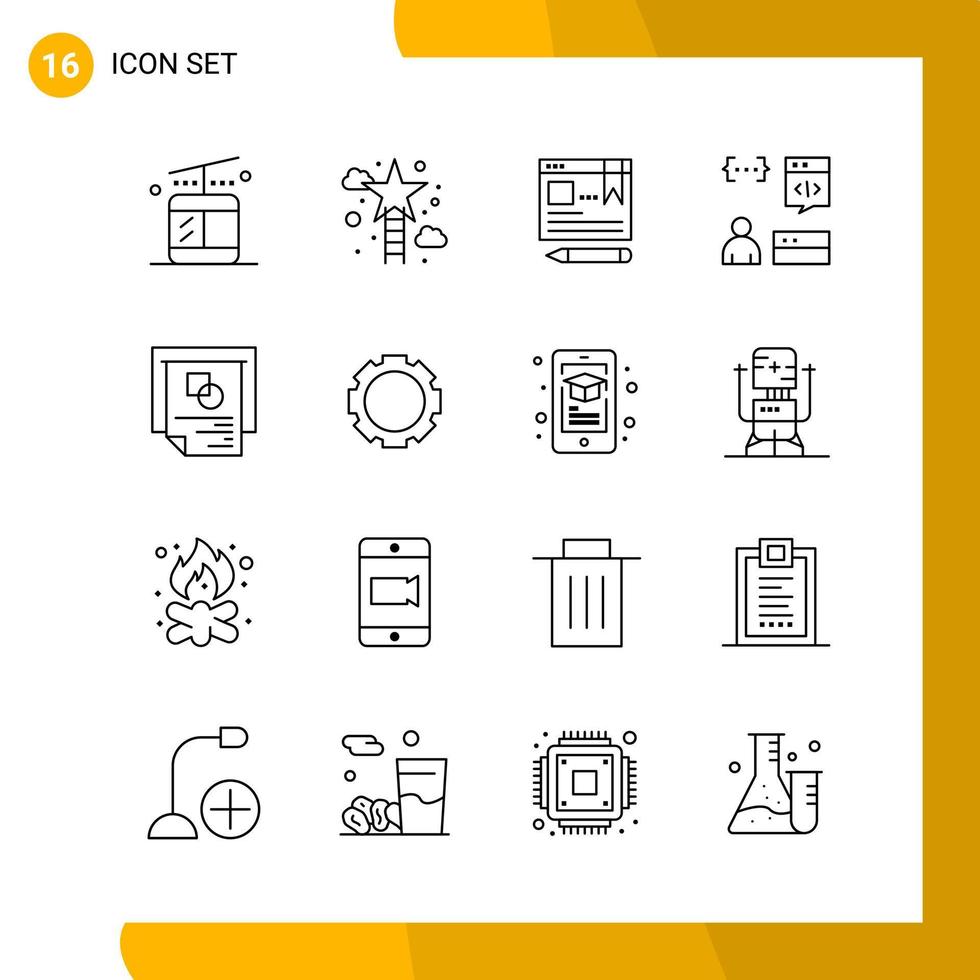 16 Icon Set Line Style Icon Pack Outline Symbols isolated on White Backgound for Responsive Website Designing vector