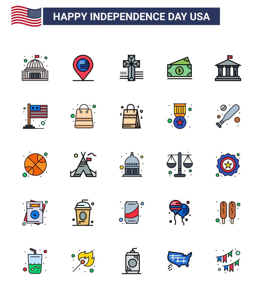 Set of 25 USA Day Icons American Symbols Independence Day Signs for flag usa sign amearican dollar Editable USA Day Vector Design Elements