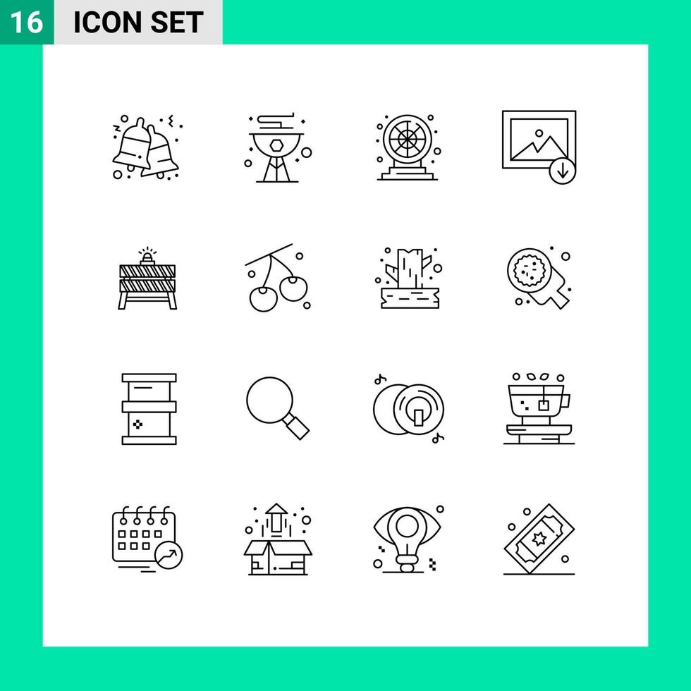 Set of 16 Vector Outlines on Grid for construction mountain summer image play Editable Vector Design Elements