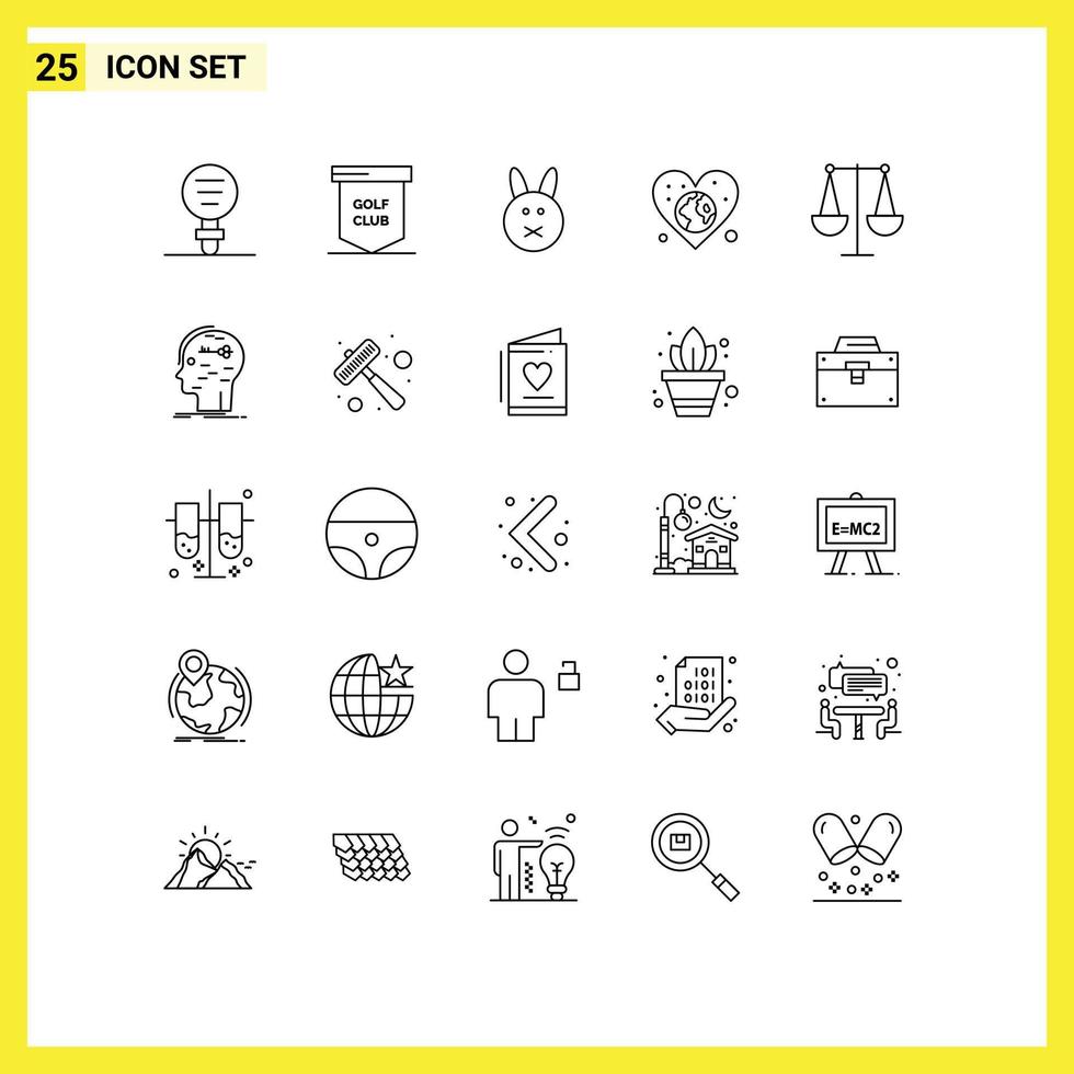 25 User Interface Line Pack of modern Signs and Symbols of day world sport globe rabbit Editable Vector Design Elements