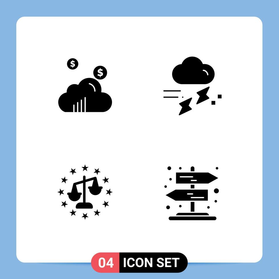 Modern Set of 4 Solid Glyphs and symbols such as cloud gdpr cloud rainy law Editable Vector Design Elements