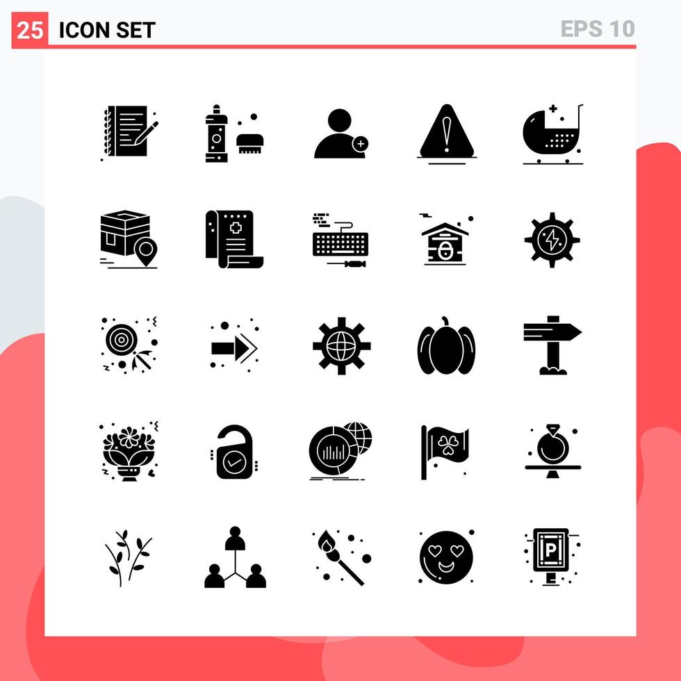 Collection of 25 Vector Icons in solid style Modern Glyph Symbols for Web and Mobile Solid Icon Sign Isolated on White Background 25 Icons