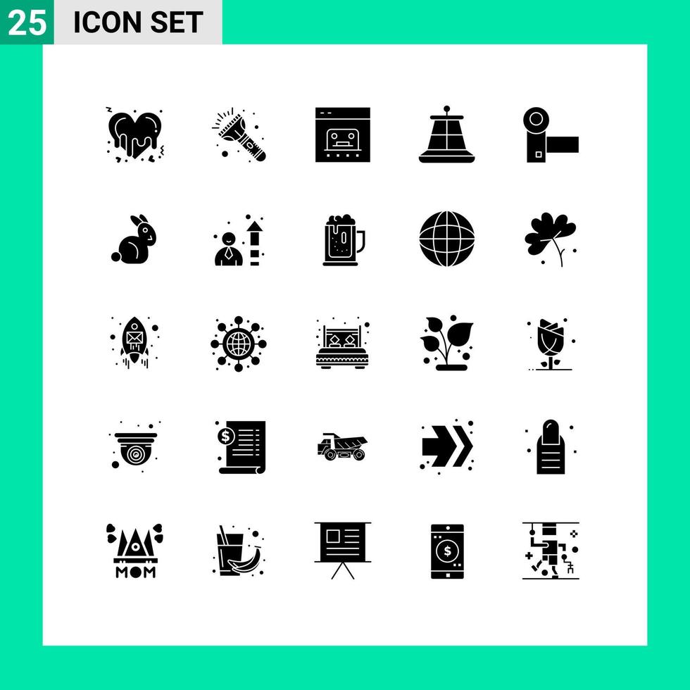 Pack of 25 Modern Solid Glyphs Signs and Symbols for Web Print Media such as electronics camcorder business nautical buoy Editable Vector Design Elements