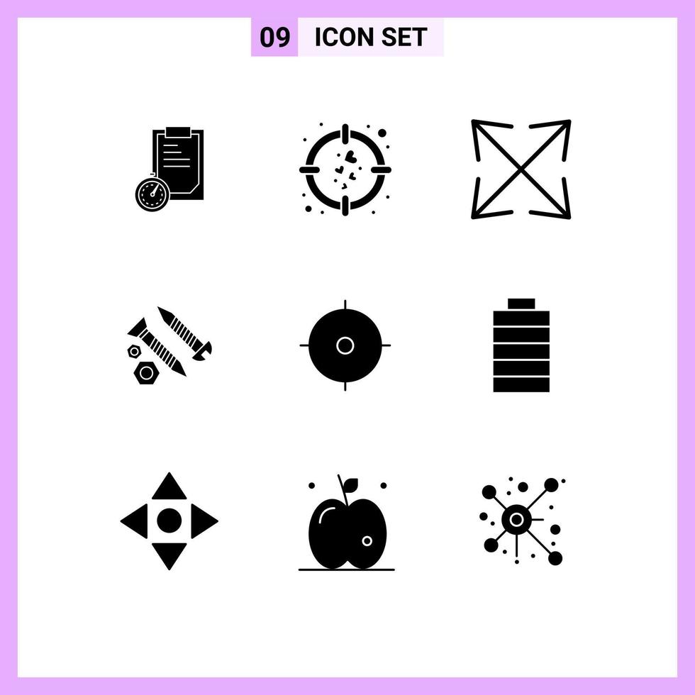 9 Solid Glyph concept for Websites Mobile and Apps target work arrow tool building Editable Vector Design Elements