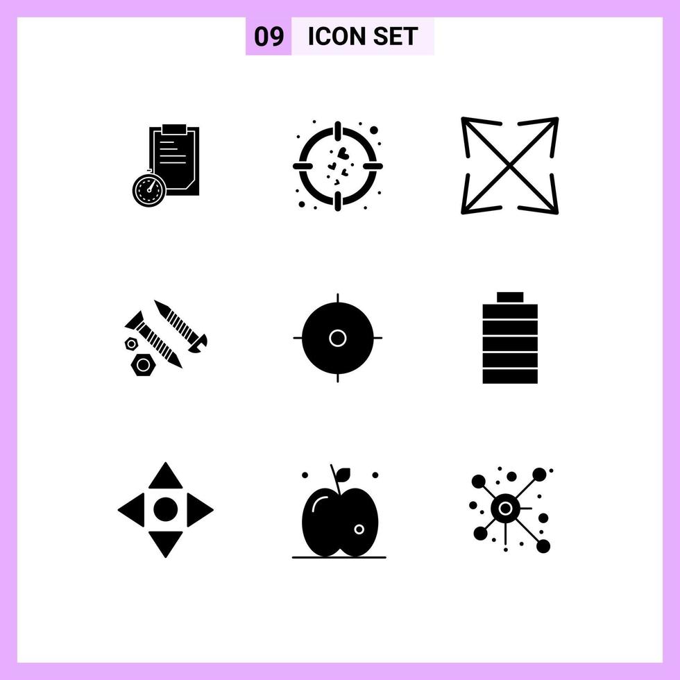 9 concepto de glifo sólido para sitios web, móviles y aplicaciones, herramienta de flecha de trabajo objetivo, creación de elementos de diseño vectorial editables vector