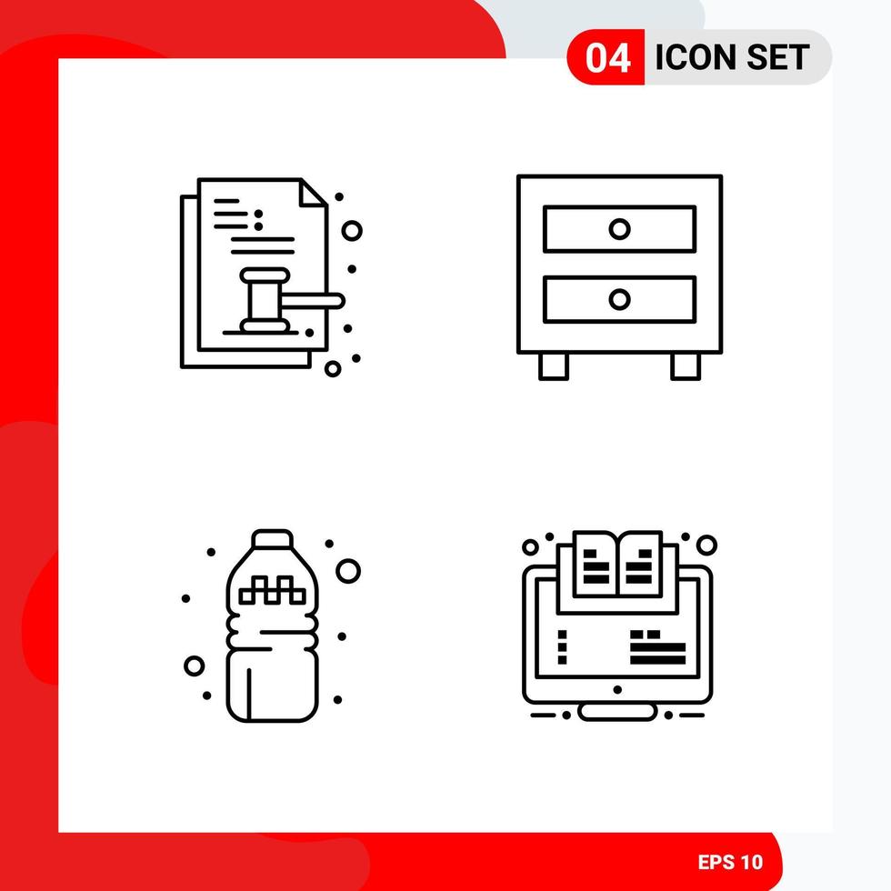 Creative Set of 4 Universal Outline Icons isolated on White Background vector