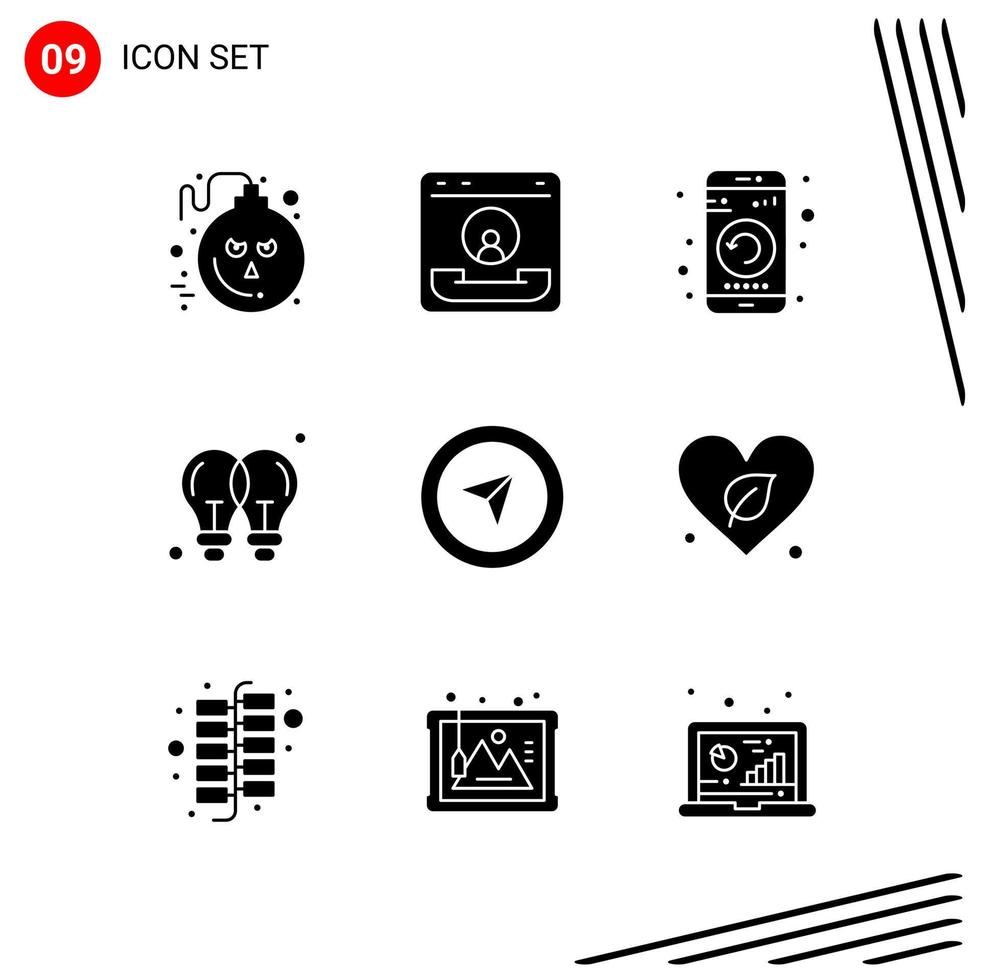 Collection of 9 Vector Icons in solid style Pixle Perfect Glyph Symbols for Web and Mobile Solid Icon Signs on White Background 9 Icons