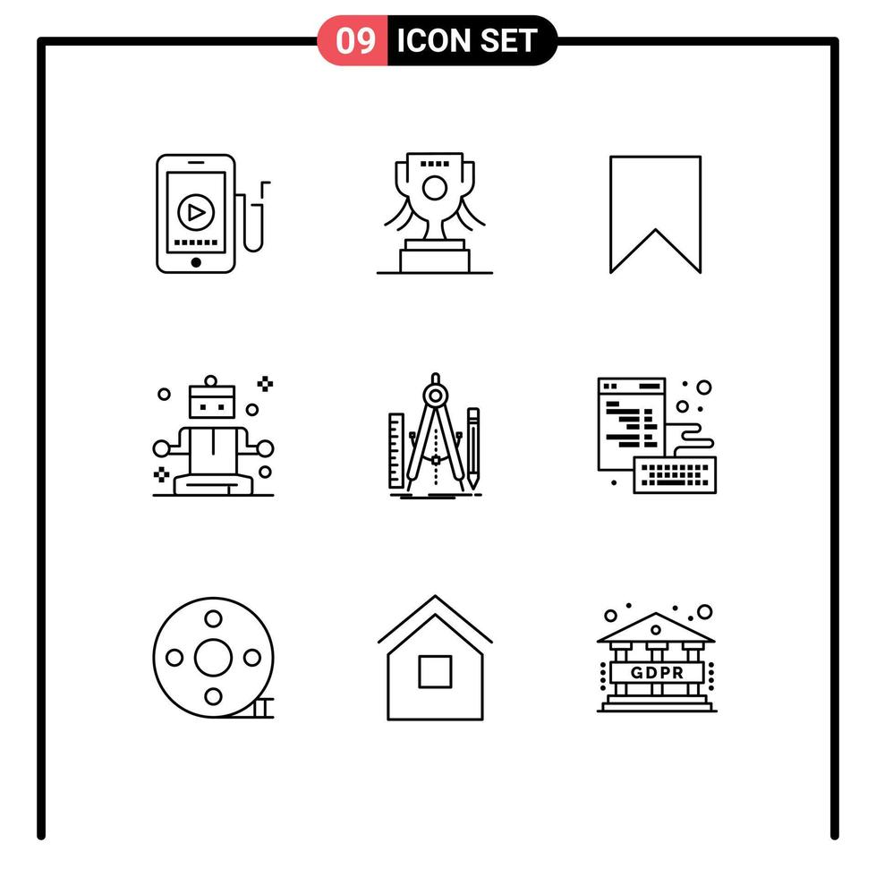 Editable Vector Line Pack of 9 Simple Outlines of geometry build instagram wellness meditation Editable Vector Design Elements