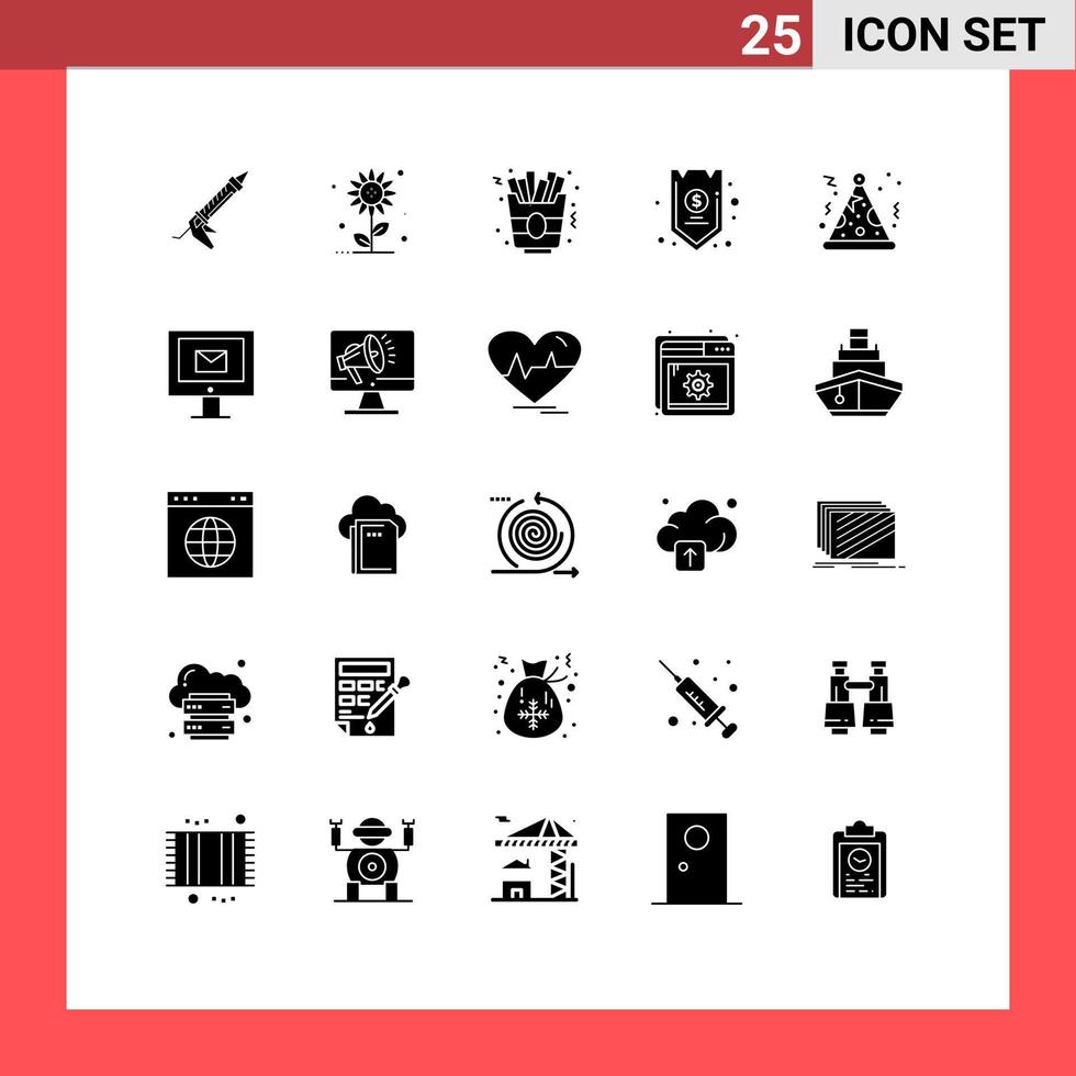 Pictogram Set of 25 Simple Solid Glyphs of hat funds spring credit safe Editable Vector Design Elements