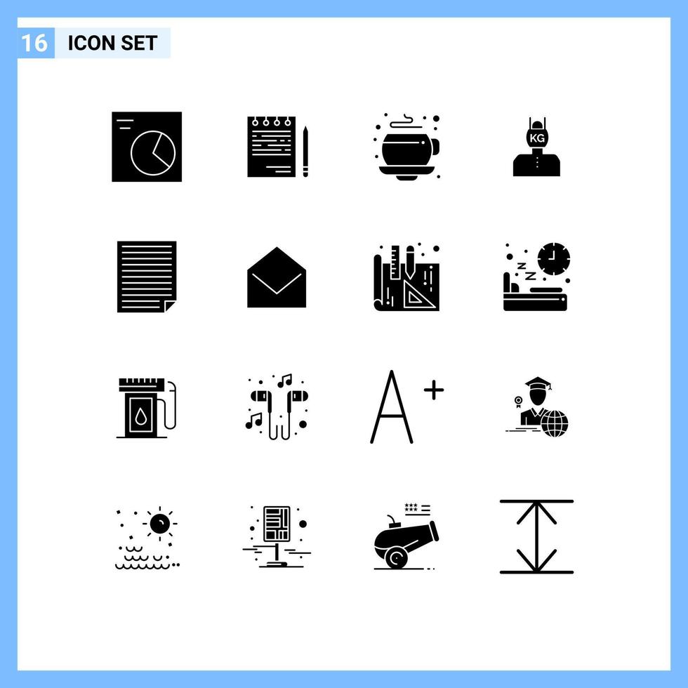 16 Solid Glyph concept for Websites Mobile and Apps homework weight coffee stress life Editable Vector Design Elements