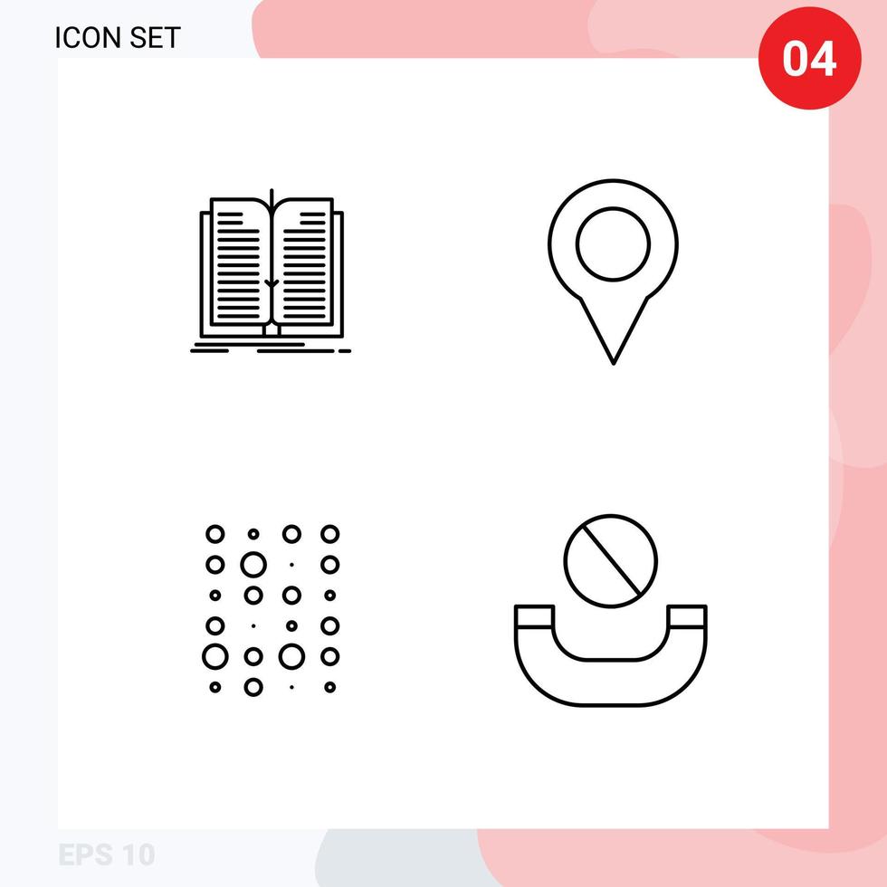 Set of 4 Vector Filledline Flat Colors on Grid for application data book marker scince Editable Vector Design Elements