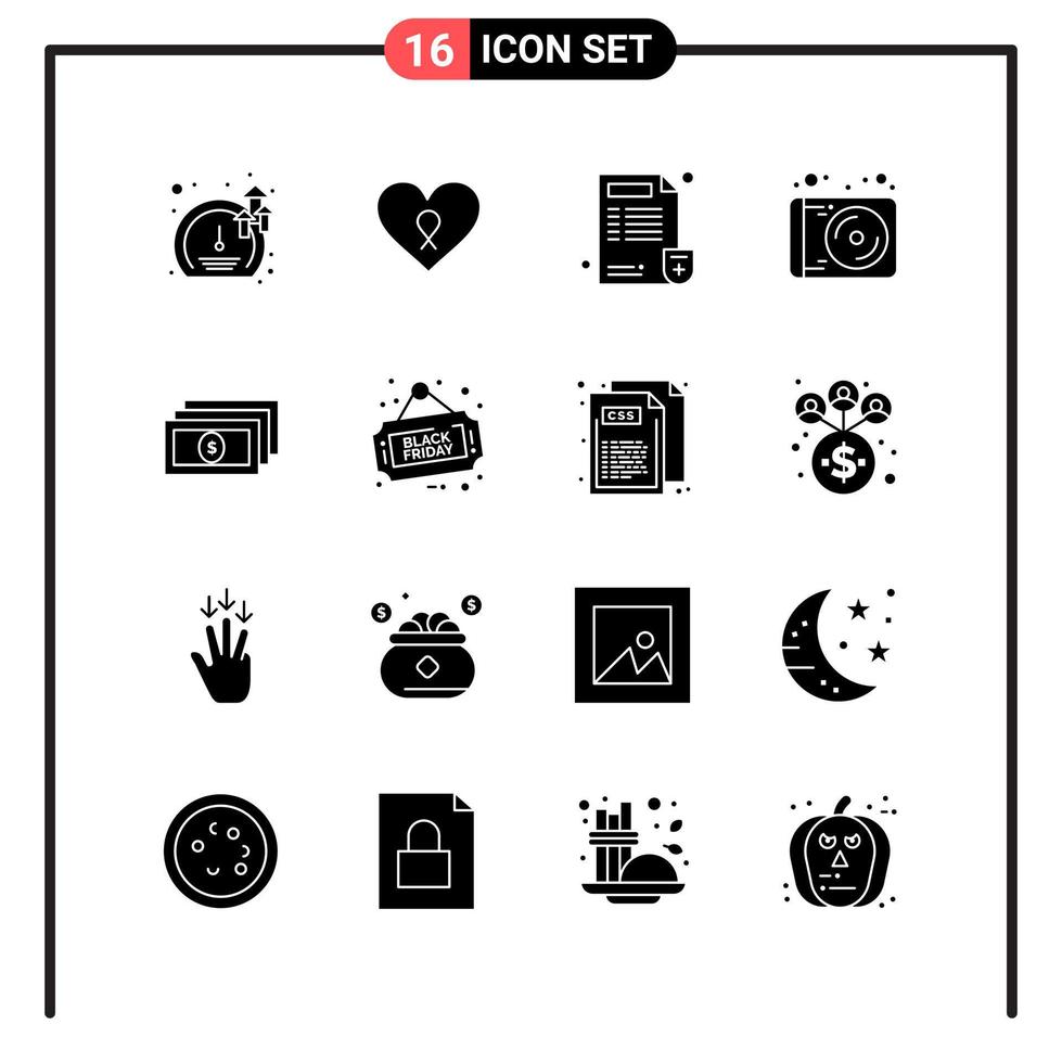 conjunto de 16 iconos de estilo sólido para web y símbolos de glifos móviles para imprimir signos de iconos sólidos aislados en fondo blanco vector