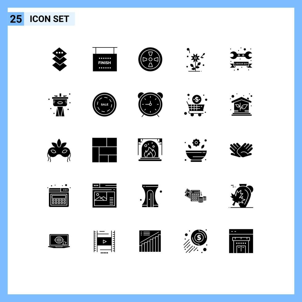 Editable Vector Line Pack of 25 Simple Solid Glyphs of wrench repair turbine badge heart Editable Vector Design Elements
