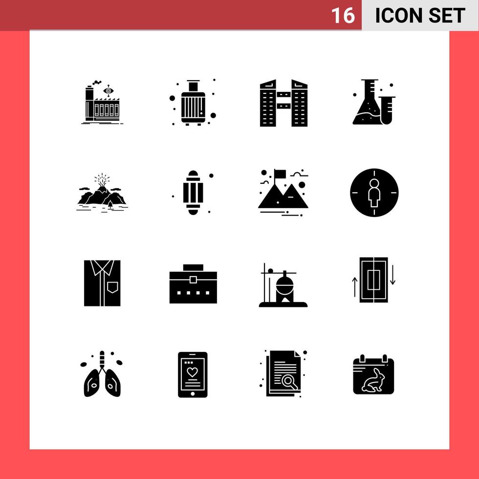Set of 16 Modern UI Icons Symbols Signs for hill science travel lab flask Editable Vector Design Elements