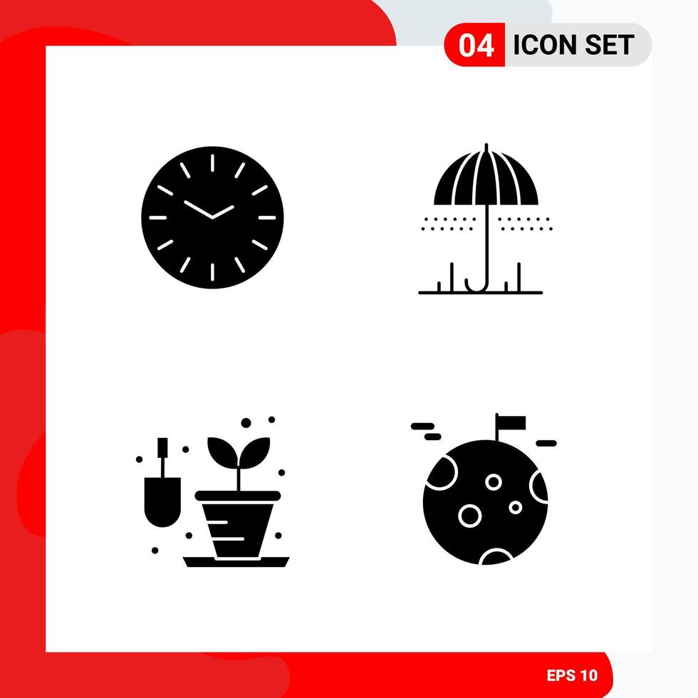 Creative Set of 4 Universal Glyph Icons isolated on White Background vector