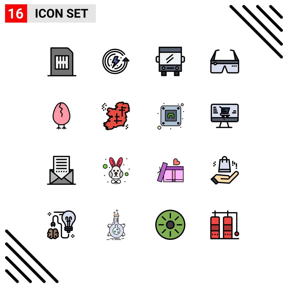 Pack of 16 Modern Flat Color Filled Lines Signs and Symbols for Web Print Media such as google digital environmental protection computing travel Editable Creative Vector Design Elements