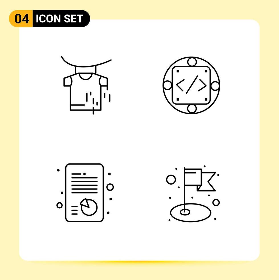 Set of 4 Modern UI Icons Symbols Signs for clothes management code management strategic Editable Vector Design Elements