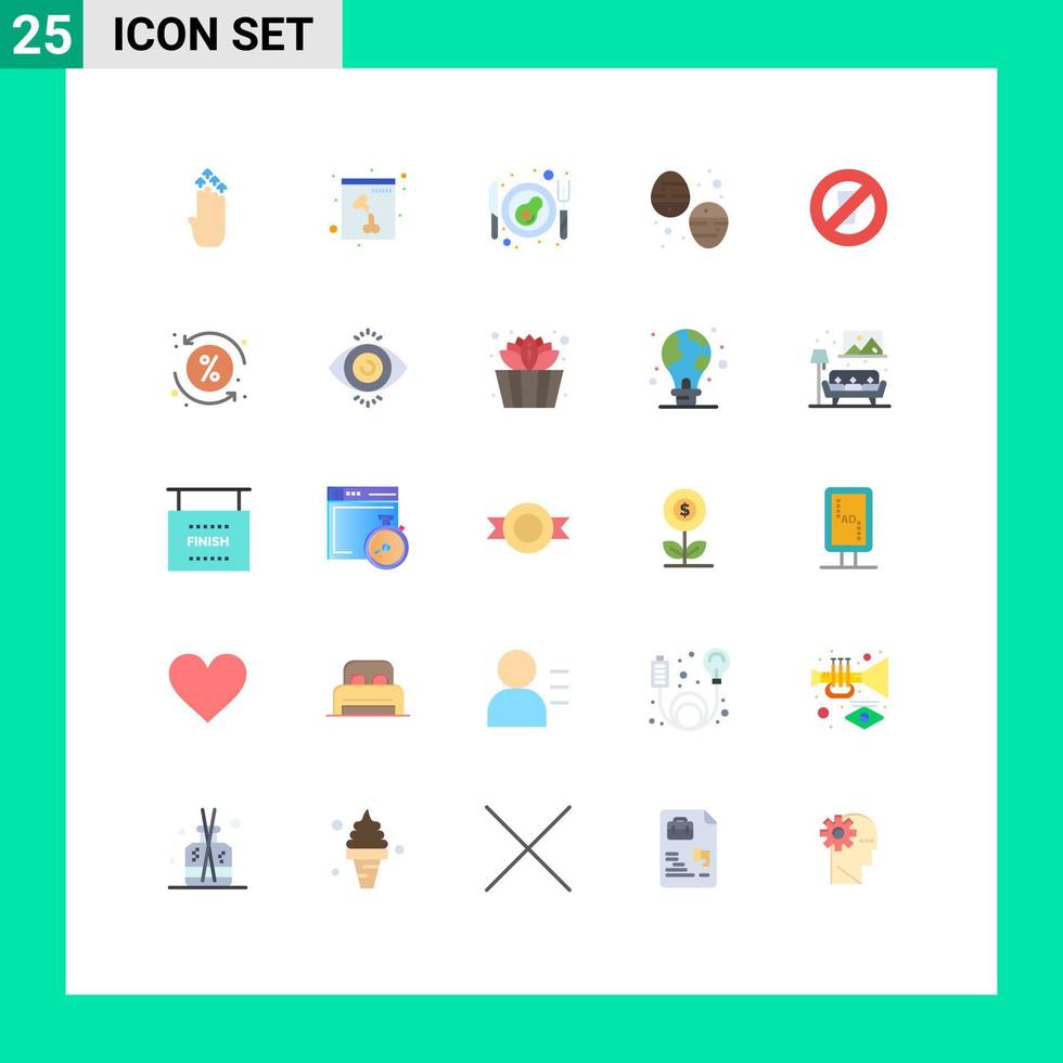 25 Flat Color concept for Websites Mobile and Apps no water fasting bacon sweets dessert Editable Vector Design Elements