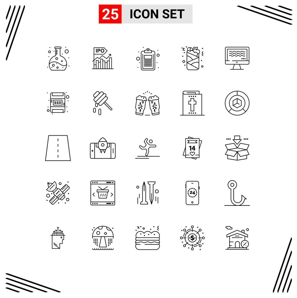 25 Thematic Vector Lines and Editable Symbols of food drink public can list Editable Vector Design Elements