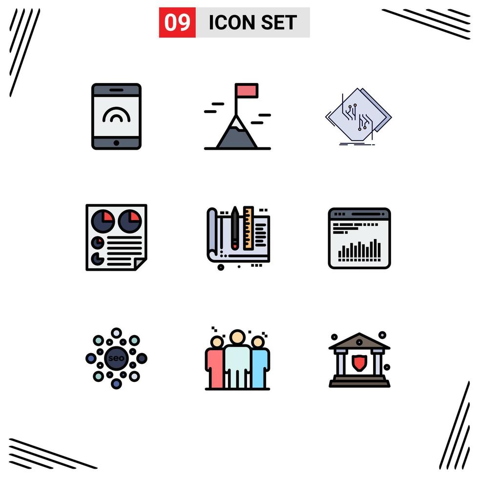 Universal Icon Symbols Group of 9 Modern Filledline Flat Colors of education architect network two page Editable Vector Design Elements