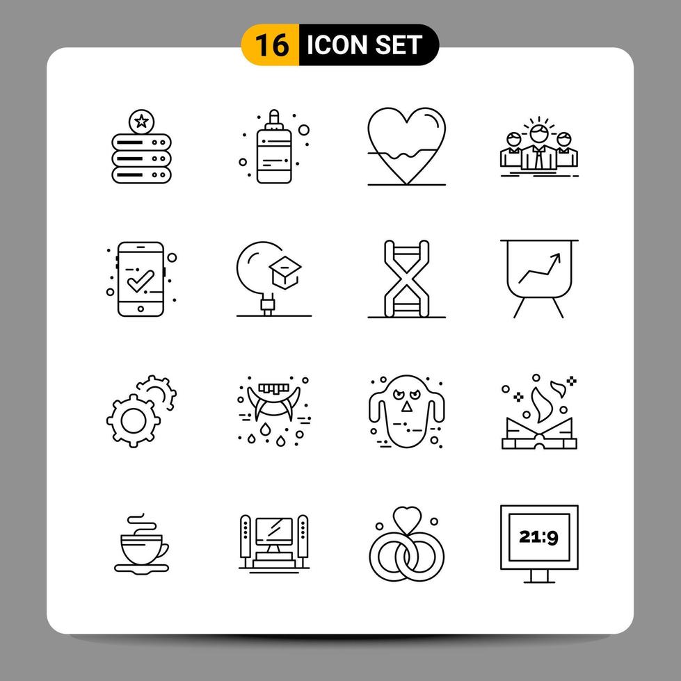 16 Black Icon Pack Outline Symbols Signs for Responsive designs on white background 16 Icons Set vector