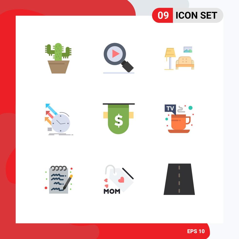 User Interface Pack of 9 Basic Flat Colors of bank research room regularities inspection Editable Vector Design Elements