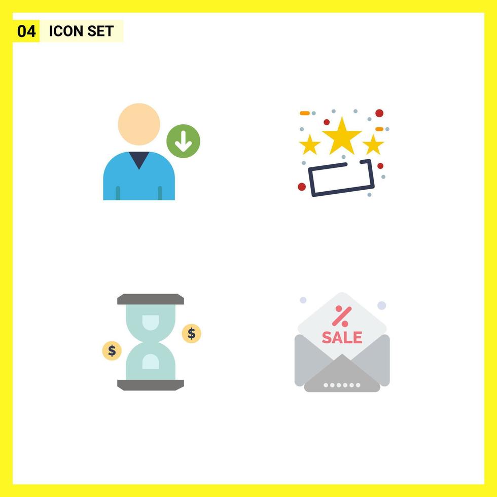 Pack of 4 creative Flat Icons of down loading discount sale discount Editable Vector Design Elements