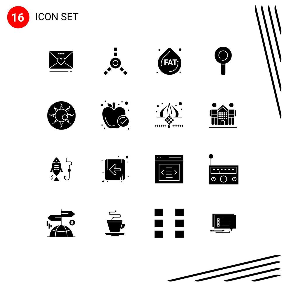 Mobile Interface Solid Glyph Set of 16 Pictograms of food scary eye diet retina ghost eyeball Editable Vector Design Elements