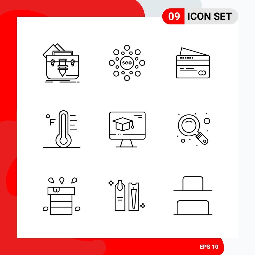 Creative Set of 9 Universal Outline Icons isolated on White Background vector